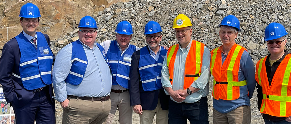 A group of officials standing next to each other with District Municipality of Muskoka Chair Jeff Lehman, MPP Graydon Smith, MP Scott Aitchison, Provincial Minister of Long-Term Care Paul Calandra, Mayor Terry Glove, District Councilors Mike Peppard, and Robert Lacroix.
