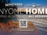 A header image of Muskoka chairs on a dock with a title that says "Anyone Home?" with a QR code prompting viewers to use their camera to scan the code and view the survey