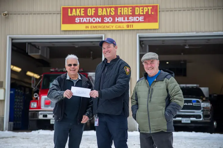 Angelo Raso, Fire Prevention Officer Steve Markham (Huntsville/Lake of Bays Fire Department), and Clyde Crocker.