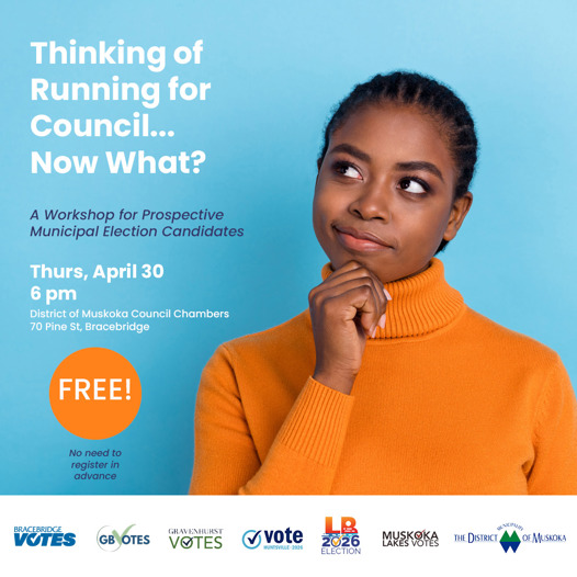 Poster promoting a free workshop for prospective municipal election candidates.