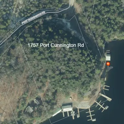 Map showing location of barge dock at Savage Den, 1757 Port Cunnington Road