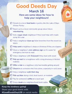 Poster listing off ideas for good deeds to do for your neightbours