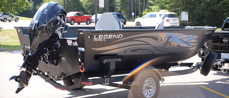 A picture of the Township's new aluminum Legend F19 PRO Tiller boat