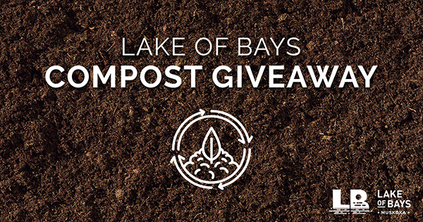 A picture of dirt with a sign that says "Lake of Bays Compost Giveaway"