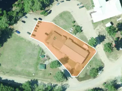 Aerial view of 1014 Dwight Beach Road with an orange outline showing the work area.