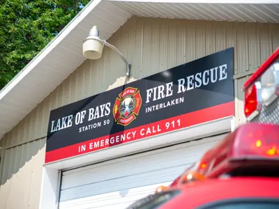LLake of Bays Fire Rescue Station 50 Sign hanging on building