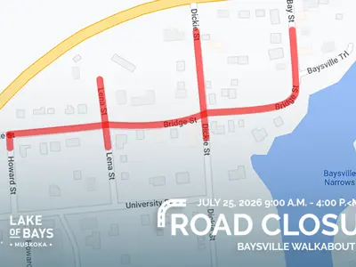Graphic of road closure route for Baysville Walkabout 2026